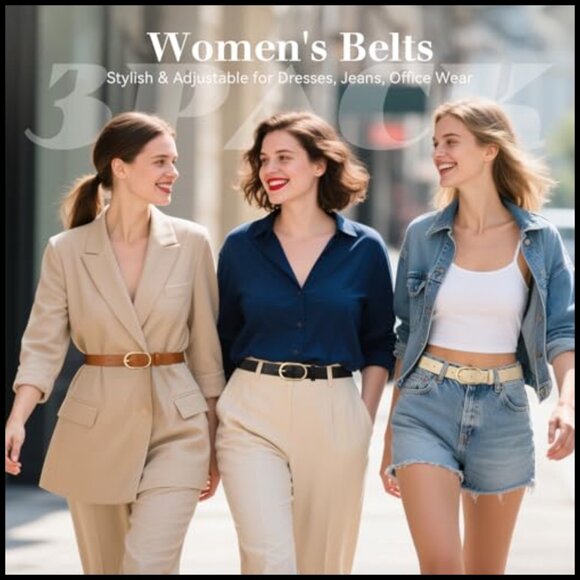 3 Pack Faux Leather Belts with Gold Buckle for Women main image 7